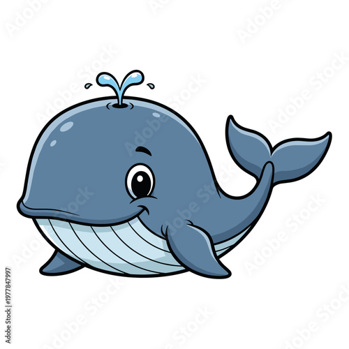 Cute cartoon whale with water spouting from its blowhole