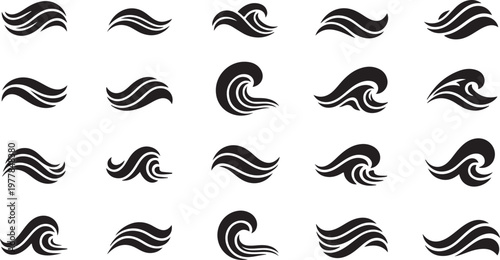 Black and white wave pattern design elements set