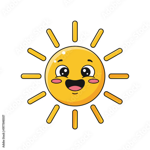 Cute happy cartoon sun character illustration with a cheerful smiling face