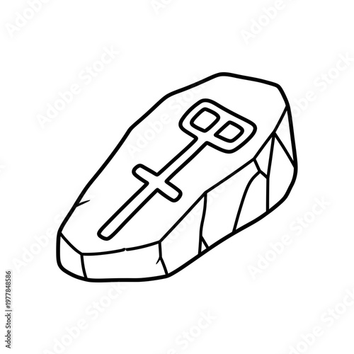 Simple Line Art Illustration of Ancient Stone Sarcophagus Coffin