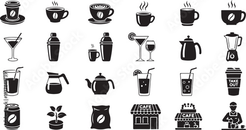 Coffee and drink icons in black and white