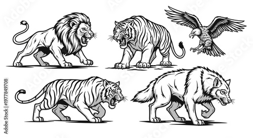 Collection of wild animals walking profiles.