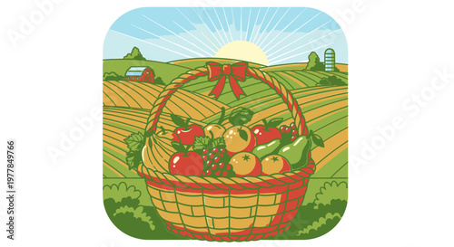 Fresh fruits and vegetables in basket.