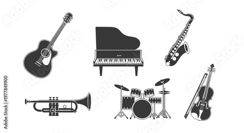 Musical instruments on white background 4.