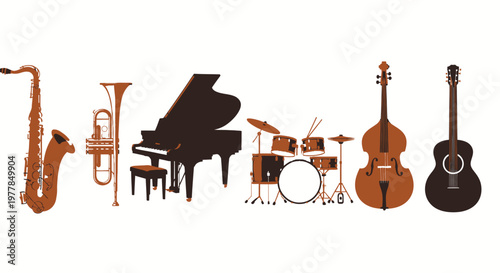 Musical instruments on white background 2.