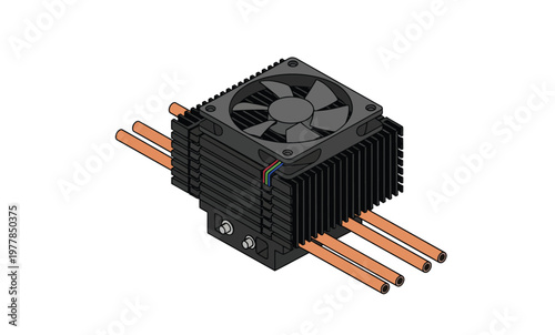 High-performance cooling system with fan and heat pipes for electronics and technology applications