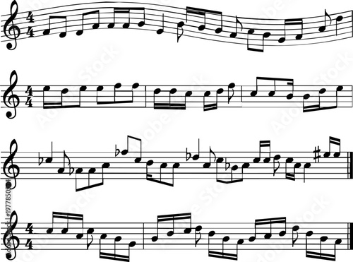 Music Sheet with Notes and Staves Icon Set for Sound, Melody, and Audio Illustrations