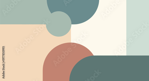 A serene and modern abstract geometric composition featuring minimalist shapes in a calming pastel color palette, ideal for contemporary design backgrounds