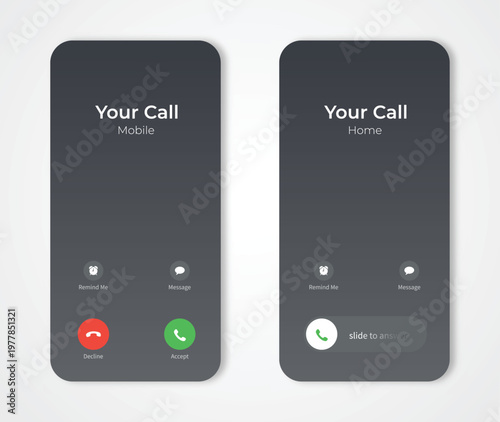 Call Screen Concept UI Set with Realistic Blurry Background. Incoming Call Screen Template