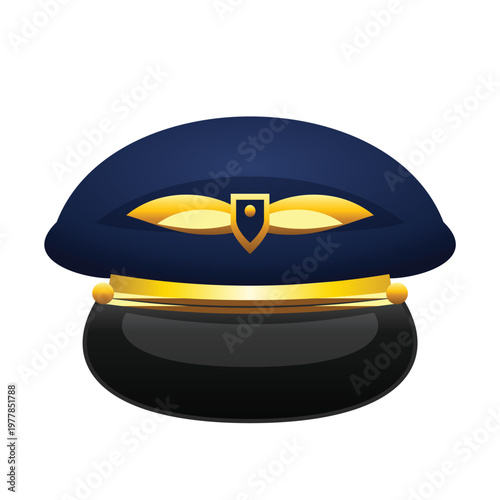 Blue airline pilot or ship captain uniform hat vector illustration on a transparent background