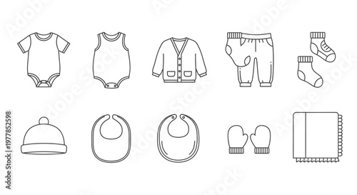 Baby clothes and accessories line art 2.