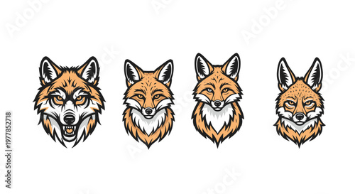 Four cartoon fox face expressions.