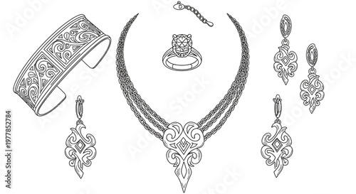 Intricate jewelry set with necklace earrings.