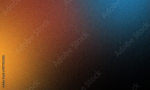 Grainy background, orange blue and black colors , abstract glowing blurred shape, noise texture header, banner, poster, backdrop, cover or wallpaper design