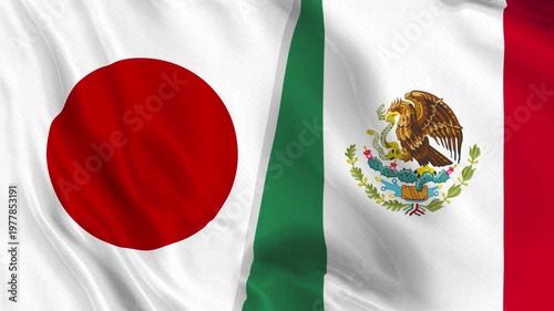Japan and Mexico Flag Waving Animation Seamless Loop