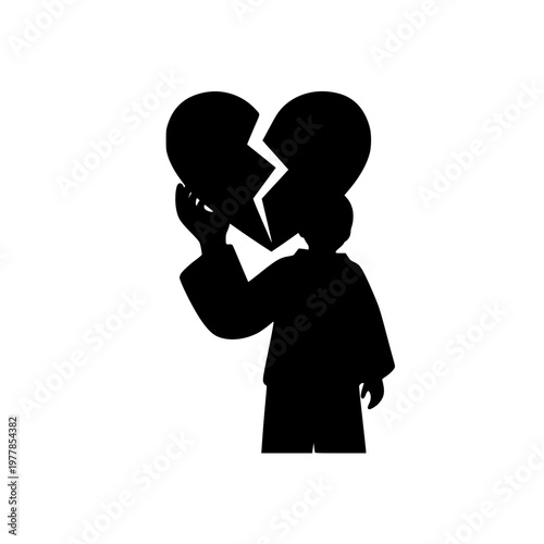Person silhouette with broken heart head symbolizing heartbreak and emotional pain