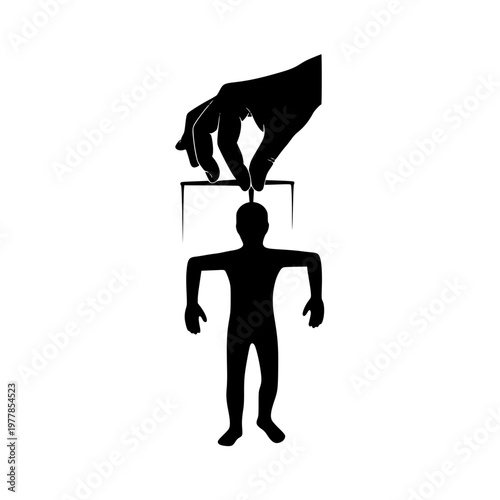 Silhouette of Hand Controlling a Human as a Puppet Manipulation Concept