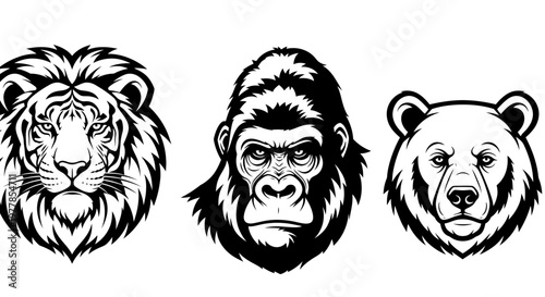 Black and white animal heads illustration.
