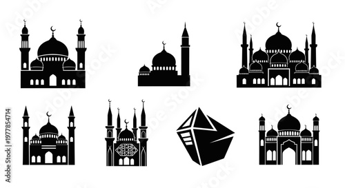 Black silhouette of mosque architecture.