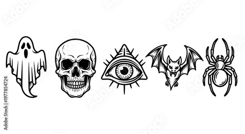 Black and white tattoo designs set.
