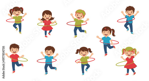 Children Playing With Hula Hoops Outdoors.