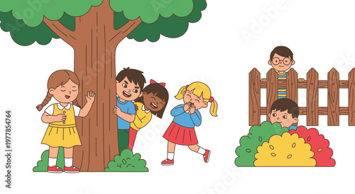 Children Playing Together Outside School.