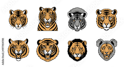 Collection of various animal face portraits.