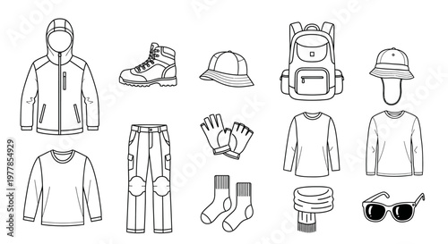 Hiking clothing and gear accessories.
