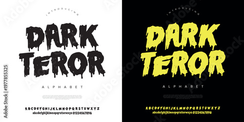 Dark Teror scary dripping horror font with creepy blood effect for halloween posters thriller movie titles and spooky game branding