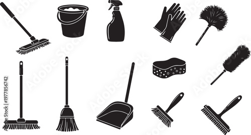 Cleaning tools and equipment for household chores and maintenance