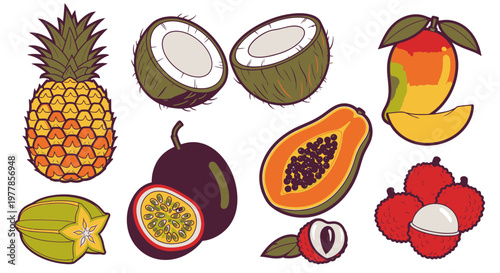 Colorful illustration of various fruits.