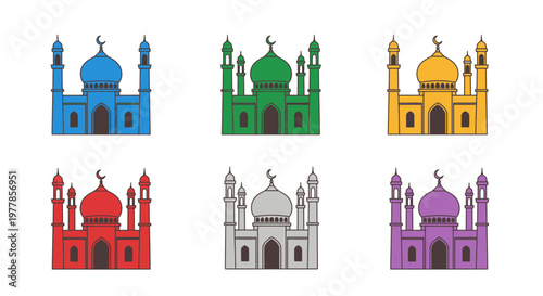 Colorful illustrations of famous mosques.