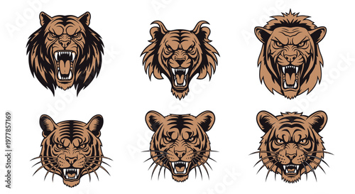 Six different tiger head illustrations 1.