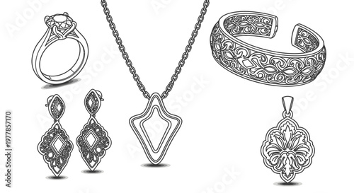 Silver jewelry set with diamonds.