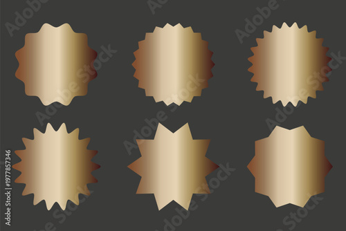 Luxury gold badge sticker with shiny foil texture and starburst shape. Premium circular seal icon for sale labels, price tags and promotions