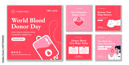Flat Cartoon Hand Drawn Background Illustration Social Media Post World Blood Donor Day