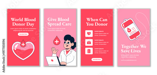 World Blood Donor Day Social Media Story Flat Cartoon Hand Drawn Background Template