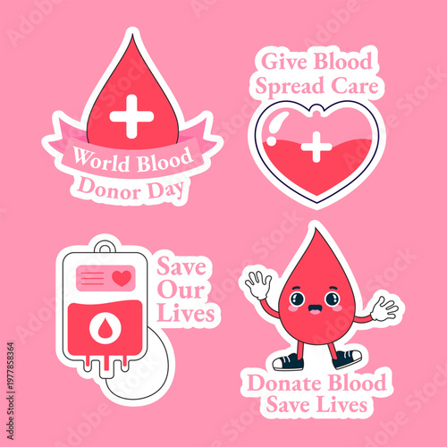 Flat Cartoon Hand Drawn Social Media Label Illustration World Blood Donor Day