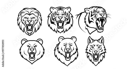 Black and white animal heads roaring.