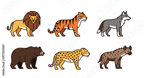 Collection of six big cat animals.
