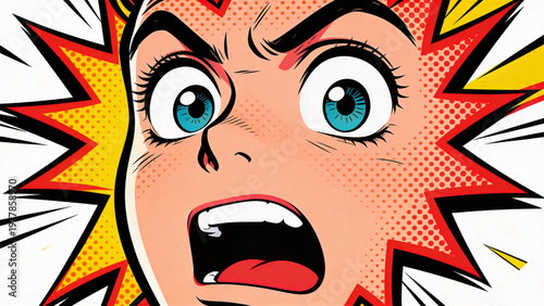 Shocked Woman Face Pop Art Comic Style Vector Illustration with Surprise Expression.