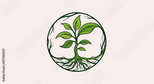 Green Plant Growing in Circle Logo.