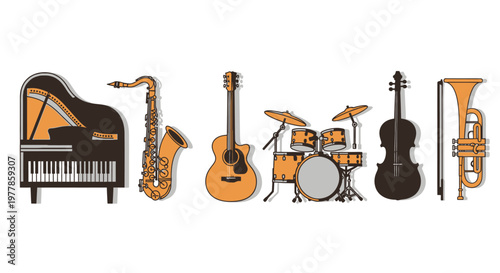 Musical instruments for jazz orchestra ensemble.