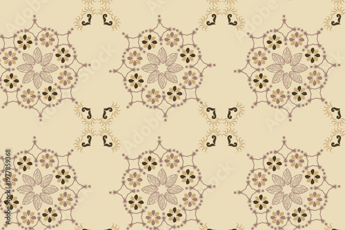 A versatile, balanced design featuring geometric mandalas in shades of taupe, sand, and grey for a timeless, universal appeal