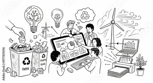 Eco-friendly business concept with people working on sustainable technology