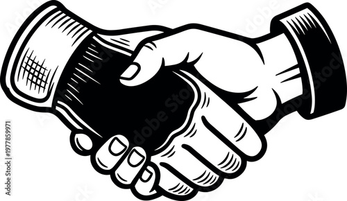 Handshake between gloved and bare hand in classic tattoo style