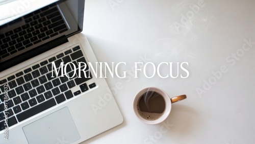 Morning Work Environment with Laptop, Coffee Mug, and Fresh Start Atmosphere for Productivity and Inspiration