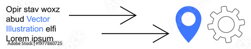 Workflow, process management, automation, business planning, operations, system optimization. Arrows connecting location marker and gear. Workflow and process management concept