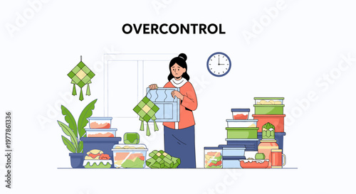 Woman organizing books in a cluttered study space.