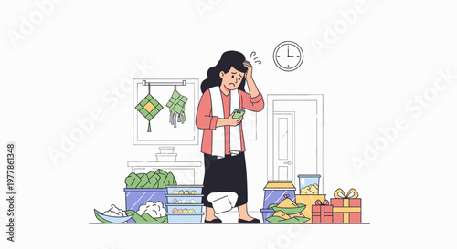 woman shopping at market with groceries and produce.